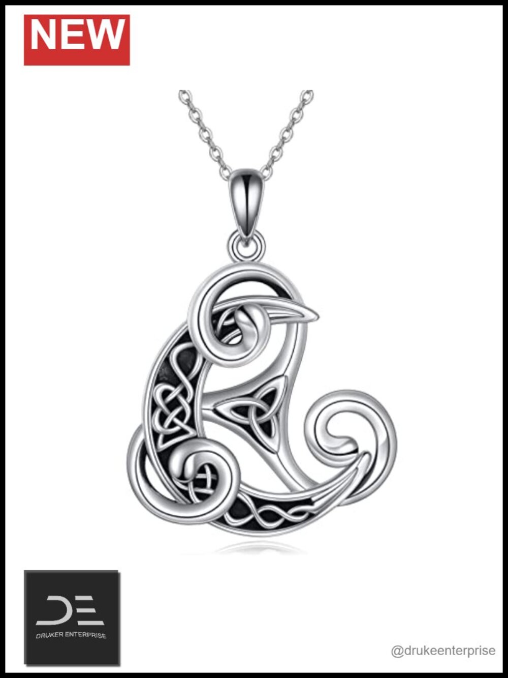 925 Sterling Silver Celtic Knot Triskele Pendant Necklace 18in